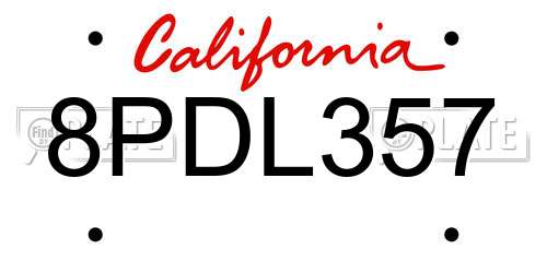8PDL357 California License Plate
