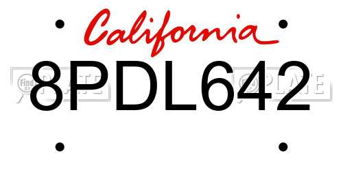 8PDL642 California License Plate