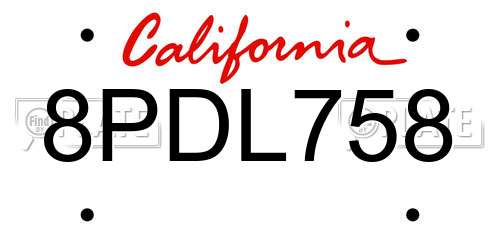 8PDL758 California License Plate