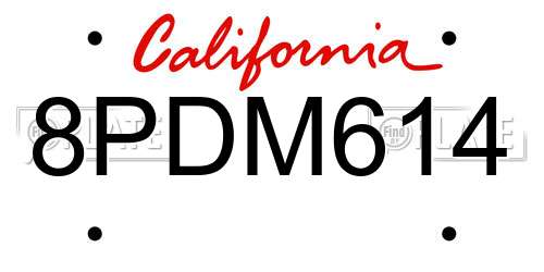 8PDM614 California License Plate