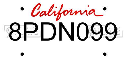 8PDN099 California License Plate