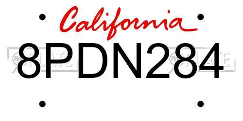 8PDN284 California License Plate