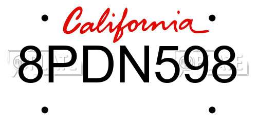 8PDN598 California License Plate