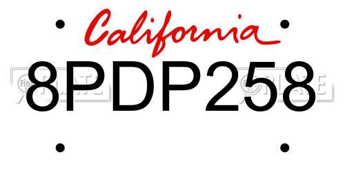 8PDP258 California License Plate