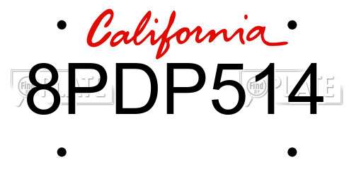 8PDP514 California License Plate