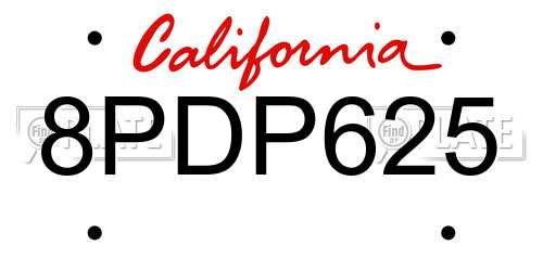 8PDP625 California License Plate