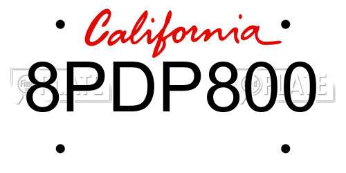 8PDP800 California License Plate