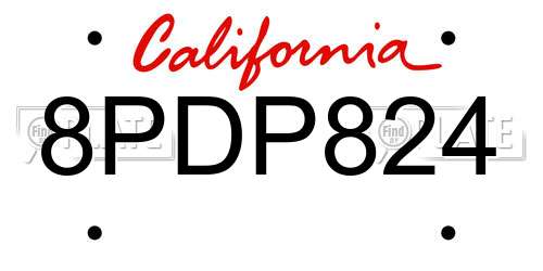 8PDP824 California License Plate