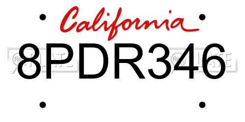 8PDR346 California License Plate