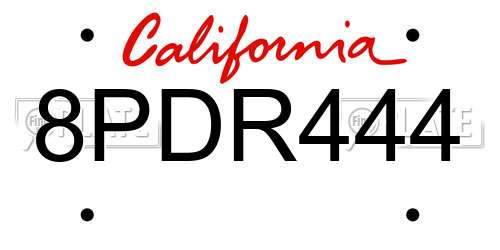 8PDR444 California License Plate