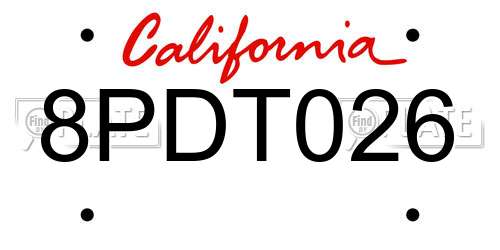 8PDT026 California License Plate