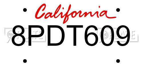 8PDT609 California License Plate