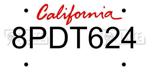 8PDT624 California License Plate