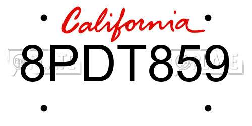8PDT859 California License Plate