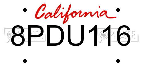 8PDU116 California License Plate