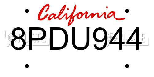 8PDU944 California License Plate