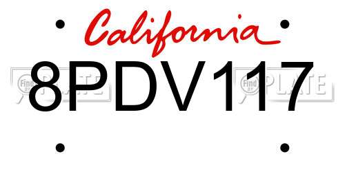 8PDV117 California License Plate