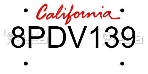 8PDV139 California License Plate