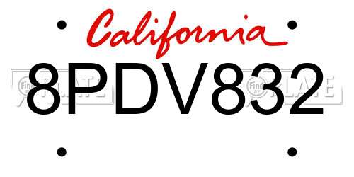 8PDV832 California License Plate