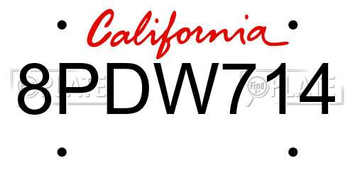 8PDW714 California License Plate