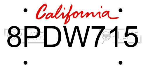 8PDW715 California License Plate