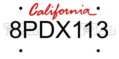 8PDX113 California License Plate