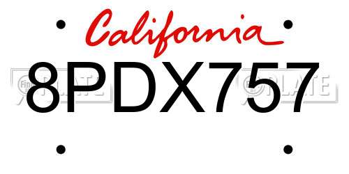 8PDX757 California License Plate