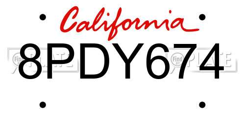 8PDY674 California License Plate