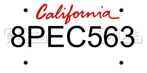 8PEC563 California License Plate