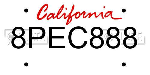 8PEC888 California License Plate