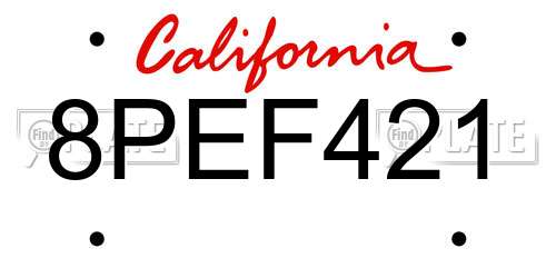 8PEF421 California License Plate