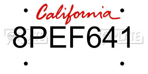 8PEF641 California License Plate