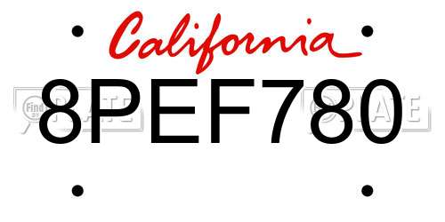 8PEF780 California License Plate