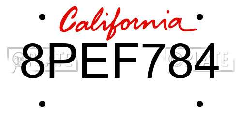 8PEF784 California License Plate