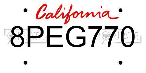 8PEG770 California License Plate