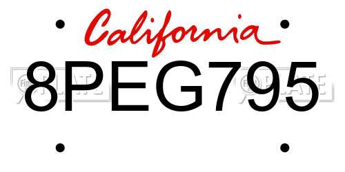 8PEG795 California License Plate