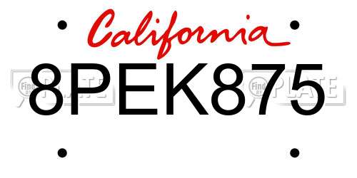 8PEK875 California License Plate
