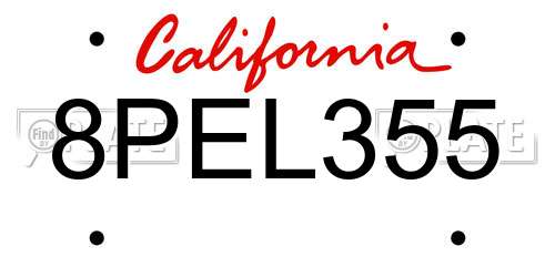8PEL355 California License Plate