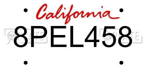 8PEL458 California License Plate