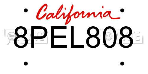 8PEL808 California License Plate
