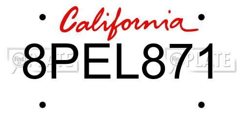 8PEL871 California License Plate