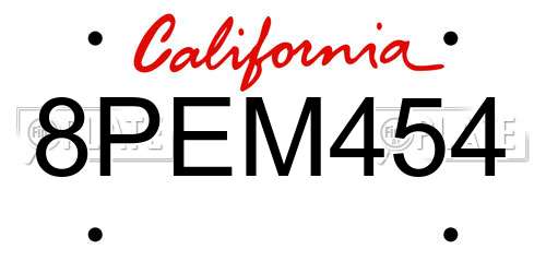 8PEM454 California License Plate