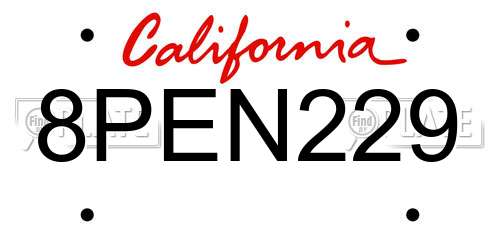 8PEN229 California License Plate