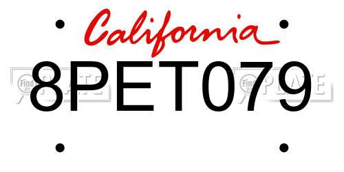 8PET079 California License Plate