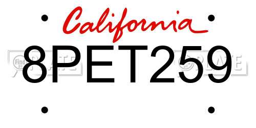 8PET259 California License Plate