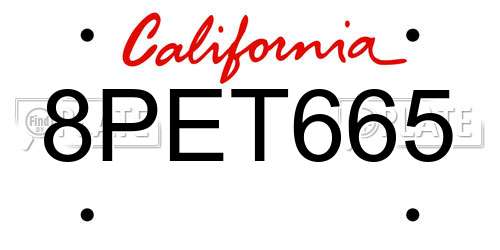 8PET665 California License Plate