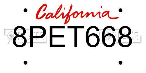 8PET668 California License Plate
