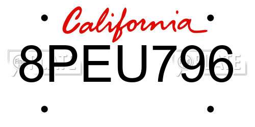 8PEU796 California License Plate