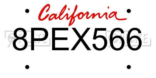 8PEX566 California License Plate