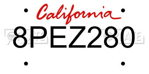 8PEZ280 California License Plate